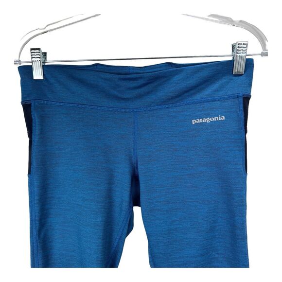 Patagonia Velocity Running Crop Capri Legging Sz MEDIUM Blue Black - Picture 3 of 9